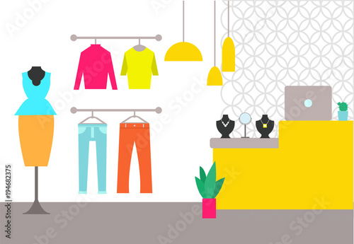 Clothing Store Interior Poster Vector Illustration