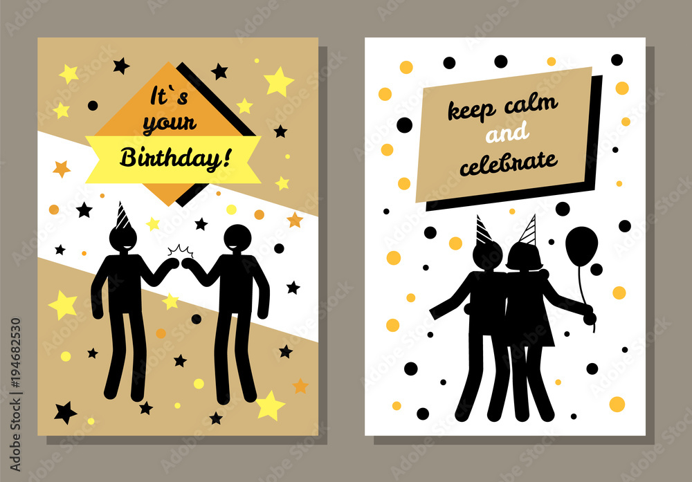 Its Your Birthday Cards Set Vector Illustration