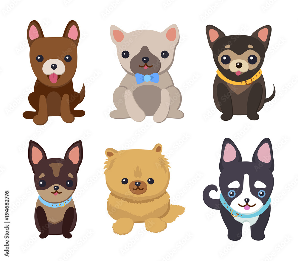 Dogs and Puppies Set Poster Vector Illustration Dogs and Puppies Set Poster Vector Illustration