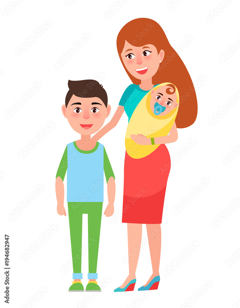 Mother and Children Poster Vector Illustration