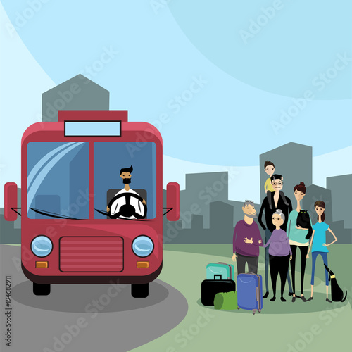 family at the bus stop