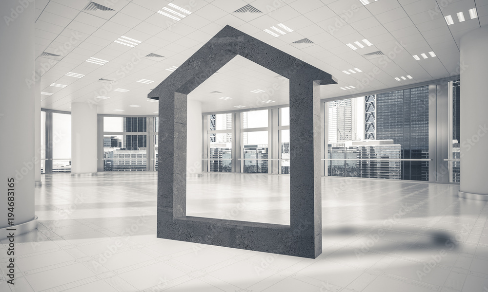 Obraz premium Conceptual background image of concrete home sign in modern offi