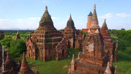 Bagan, Myanmar (Burma), aerial view of ancient temples and pagodas during daytime. 