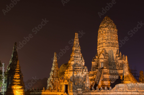 Thailand Ayutthaya night view Wat Chai Wattanaram