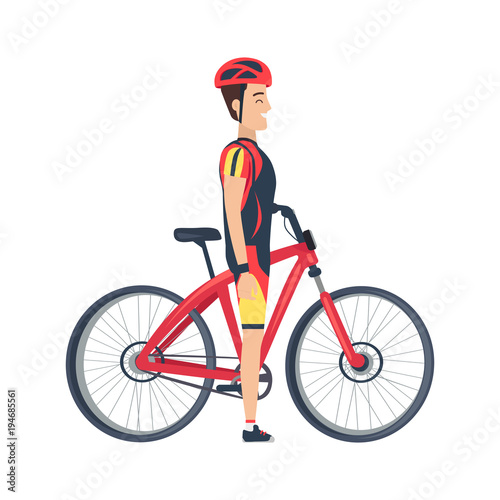 Male Stand Near Bike Vector Illustration Isolated