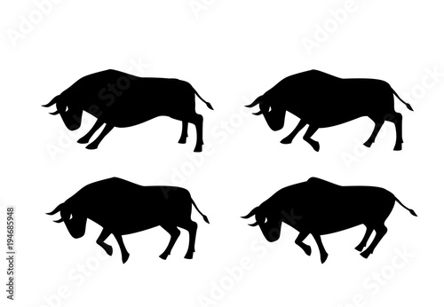 Cow, ox and bull in silhouette design, side view