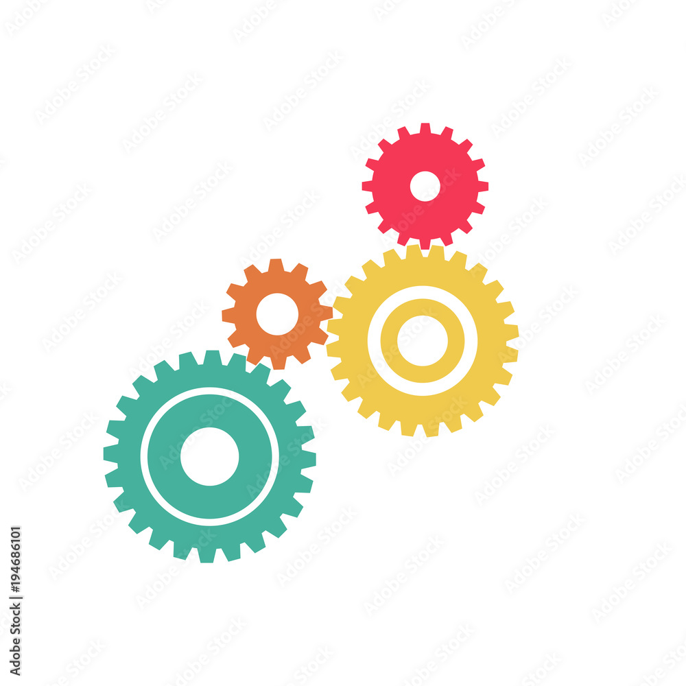 Abstract Color gear beautiful,four pieces gears set icon on background.Vector illustration Abstract Color gear beautiful,four pieces gears set icon on background.Vector illustration