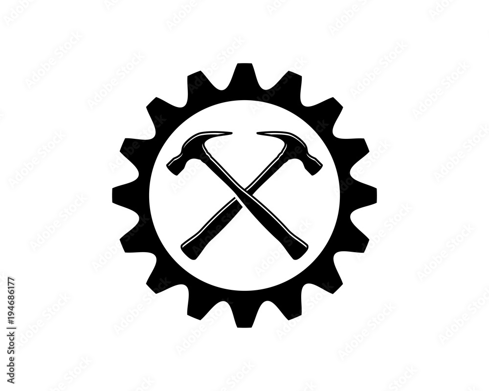 Vecteur Stock Various Hammer Mallet Construction Tool with Gear Factory  Silhouette Logo Symbol Vector | Adobe Stock