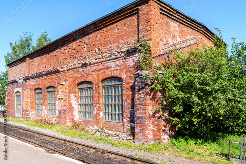 Old depot of red brick at the provincial railway station