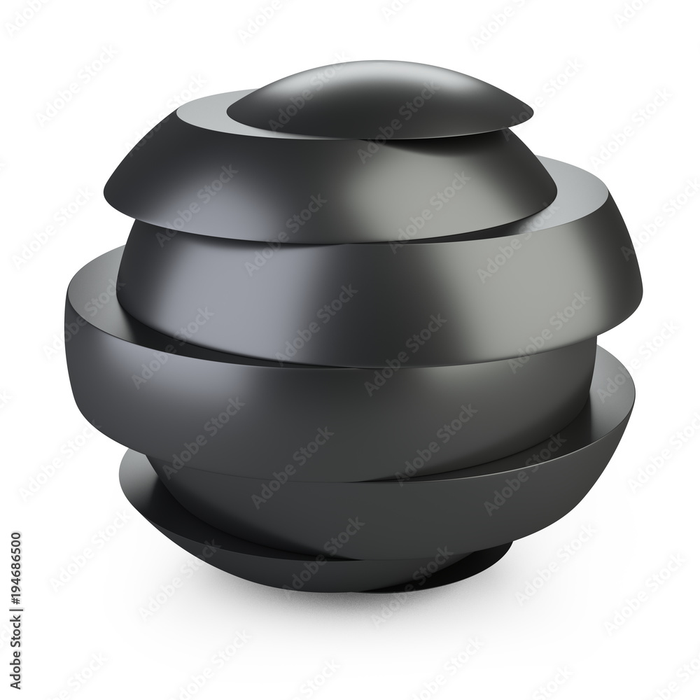 Abstract black sphere slice into pieces with shift. Cut steel ball. Abstract black sphere slice into pieces with shift. Cut steel ball.