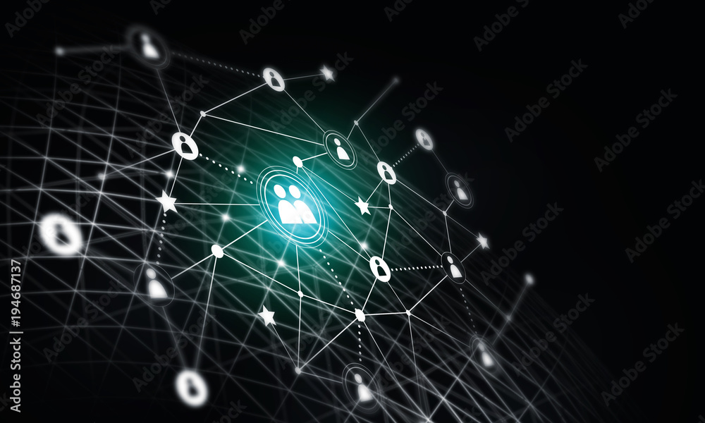Fototapeta premium Modern wireless technologies as means of communucation and networking on dark background