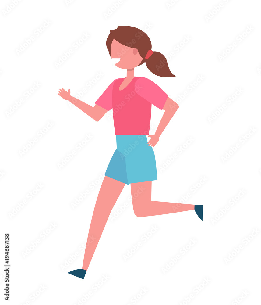Running Girl Color Icon Vector Illustration Female