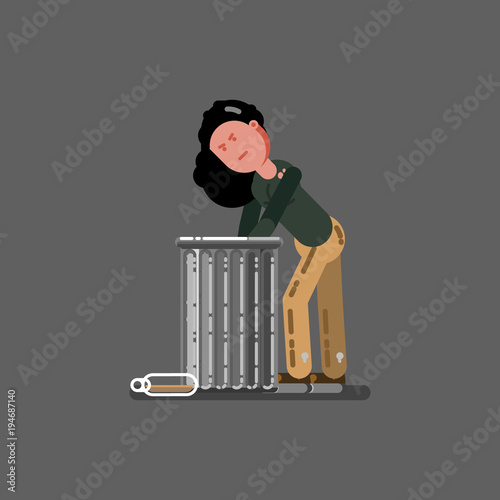 Homeless girl digs in the garbage