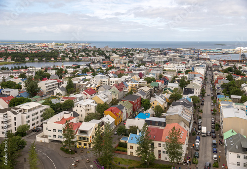  Aerial view of Reykjavik town centre in Iceland  from the Hallgr  mskirkja Church.