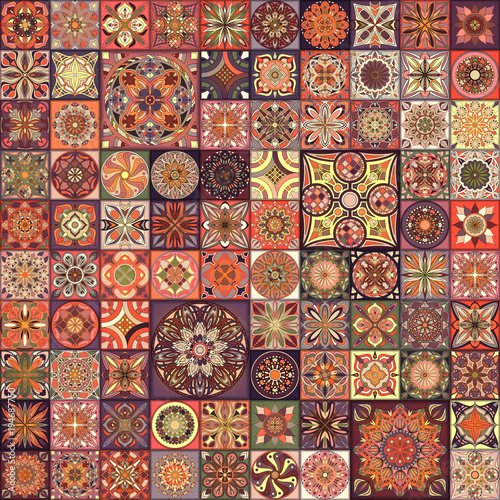 Seamless pattern with decorative mandalas. Vintage mandala elements. Colorful patchwork. © somber