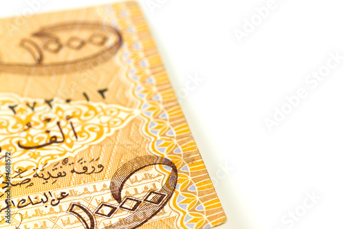 close-up of a single 1000 iraqi dinar bank note obverse