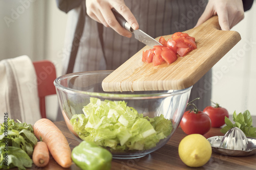 Healthy nutrition salad preparing concept