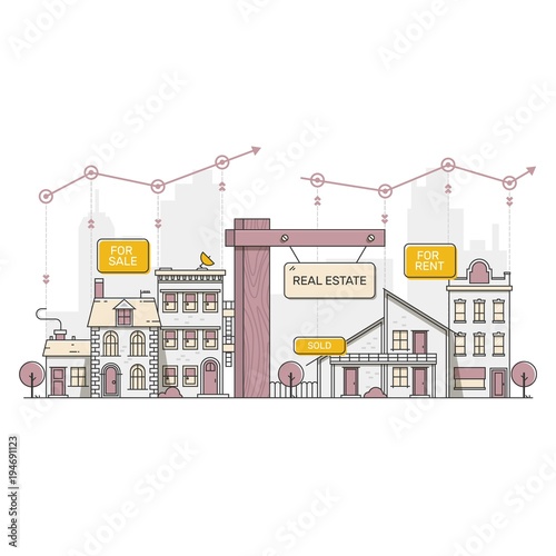 Real estate business concept with houses. Flat vector illustration photo