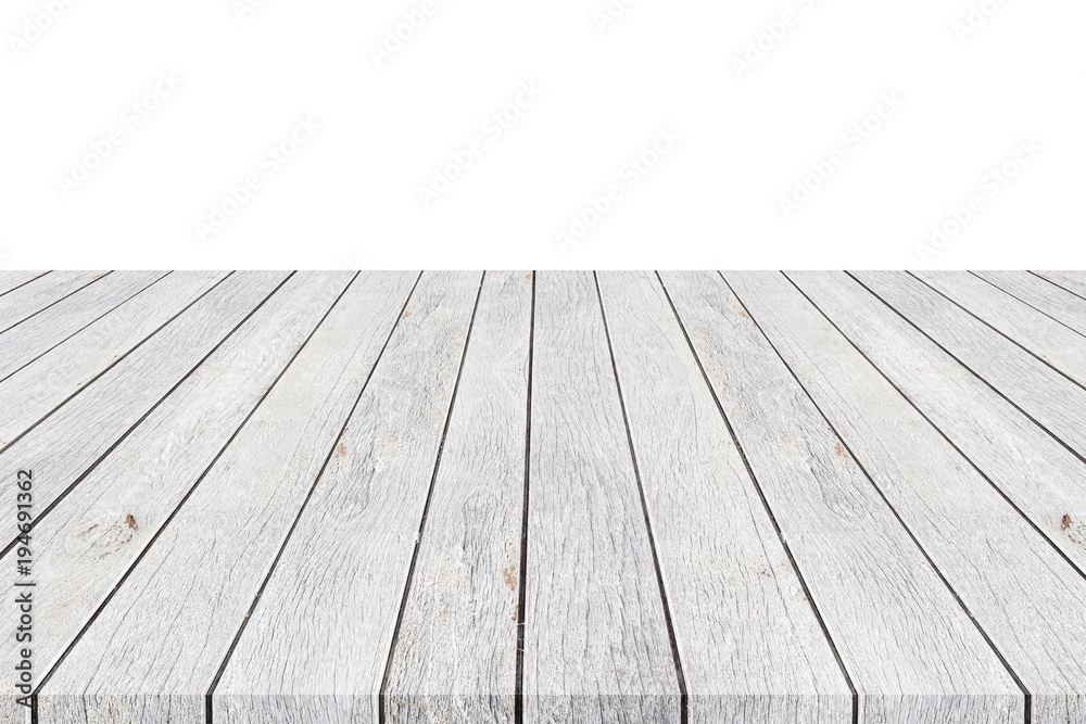 mpty top of wooden table counter isolated on white. Saved with clipping path. For photo montage or product display