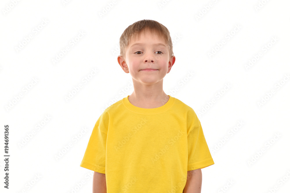 Cheerful boy on a white background. Isolated portrait of the child.Happy child. Cheerful boy on a white background. Isolated portrait of the child.Happy child.