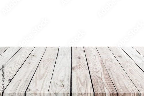 mpty top of wooden table counter isolated on white. Saved with clipping path. For photo montage or product display