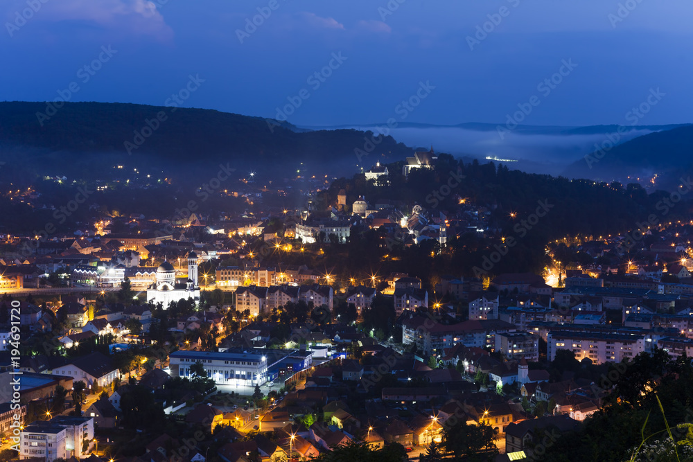 Sighisoara mdieval town at night. Romania