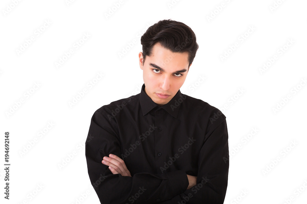 Dissatisfied and angry young man isolated on the white background Dissatisfied and angry young man isolated on the white background