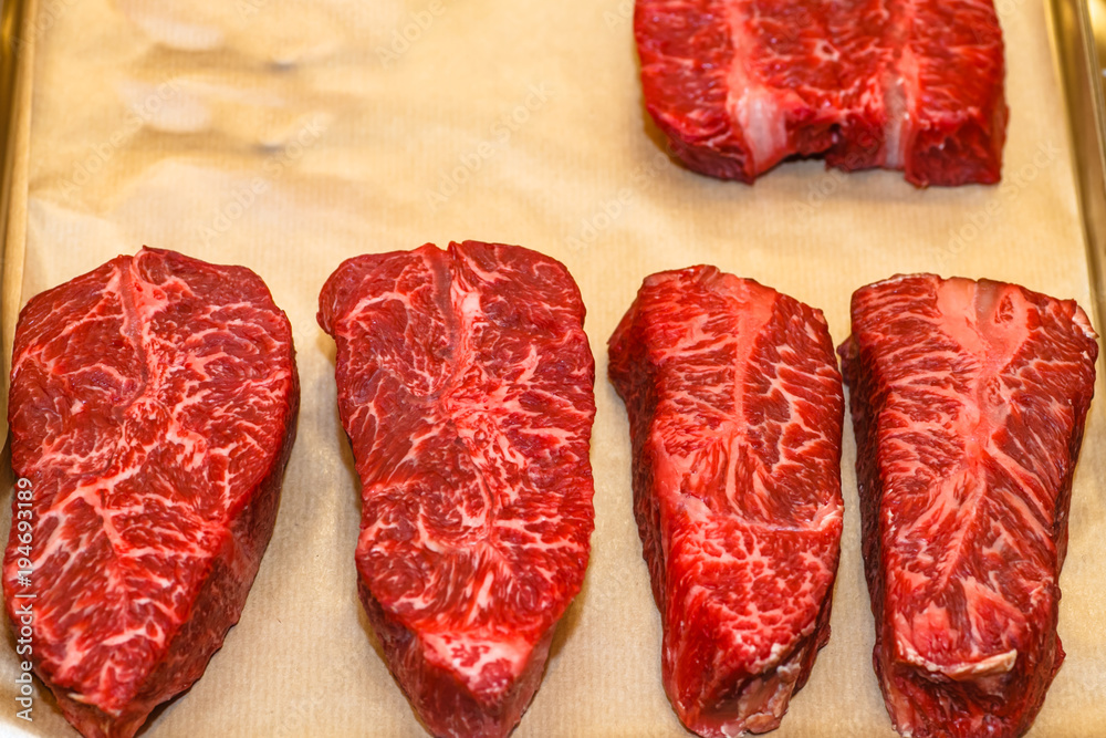 Steak of marbled beef top blade