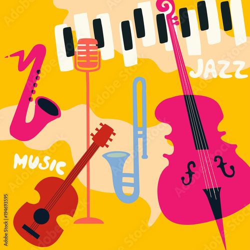 Canvas Print Jazz music festival poster with music instruments