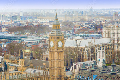 Big Ben in London City. Aerial view