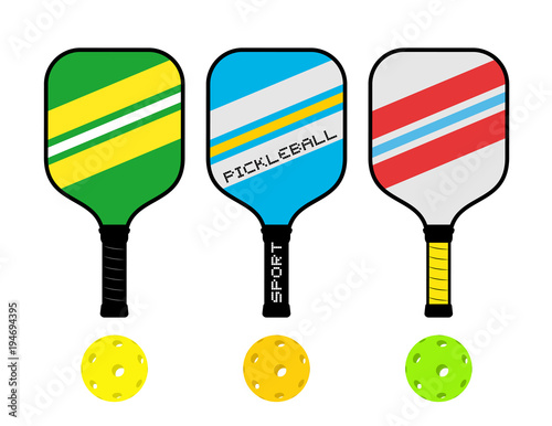 Three pickle ball rackets illustration