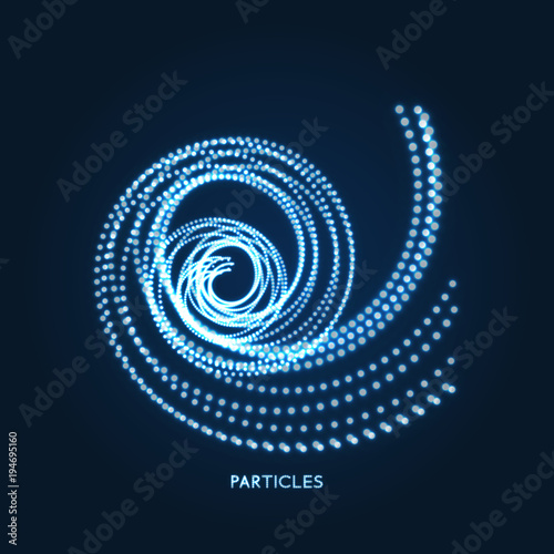 Spiral. Object with dots. Molecular grid. 3d technology style with particle. Vector illustration. Futuristic connection structure for chemistry and science.