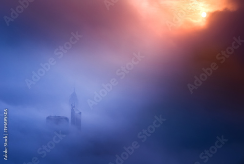 Photography Foggy and Cloudy view of Victoria harbor at Hong Kong