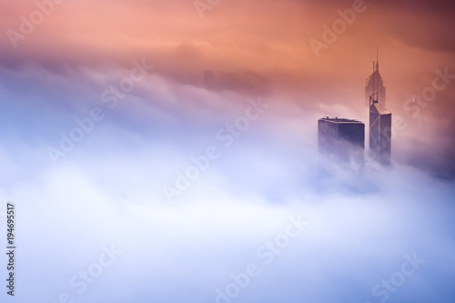Photography Foggy and Cloudy view of Victoria harbor at Hong Kong