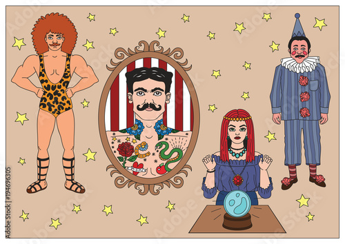 Vintage circus illustrations collection.