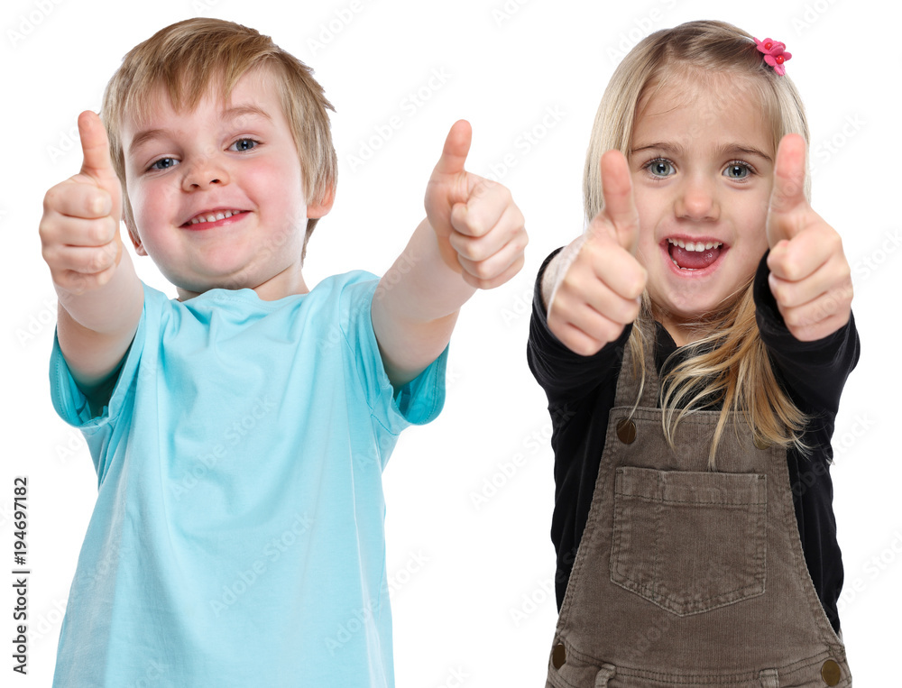 Foto Stock Kinder glücklich Daumen hoch Erfolg erfolgreich Gewinner