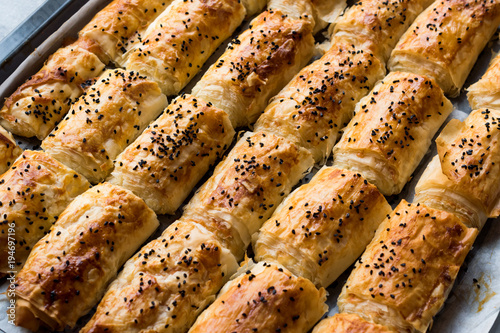 Turkish Borek with Sesame Seeds in Baking Tray / Burek photo