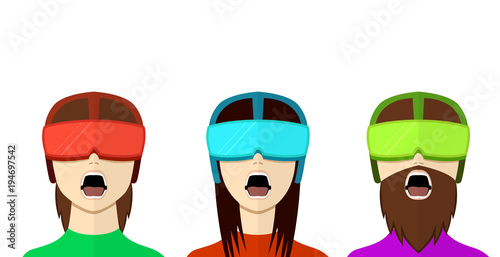 Set of VR gamer in flat style, front view, vector