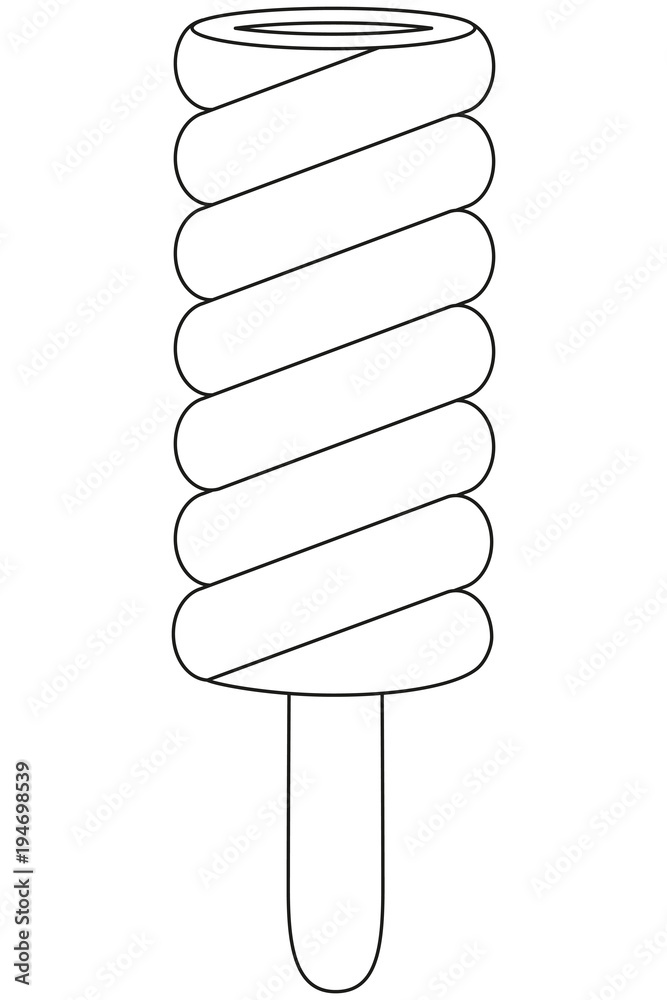 Black and white line art icon fruit ice cream popsicle.