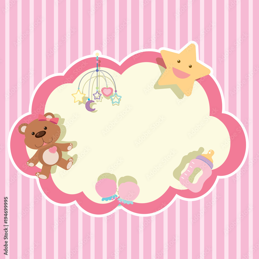 Border template with toys on pink background