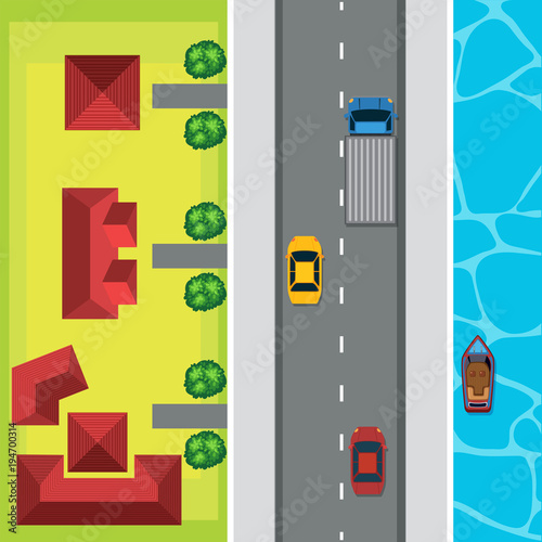 Aerial view of cars on the road