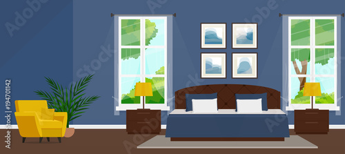 Bedroom interior. Vector illustration.