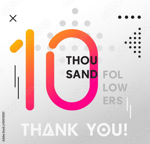 10000 Followers Memphis card with geometric elements. 10k followers memphis poster for social media networks and follower. Thank you followers Banners.