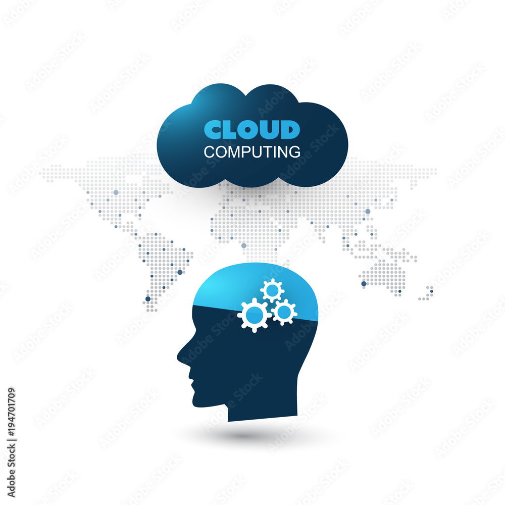Machine Learning, Artificial Intelligence, Cloud Computing and Networks Design Concept with World Map and Human Head Machine Learning, Artificial Intelligence, Cloud Computing and Networks Design Concept with World Map and Human Head
