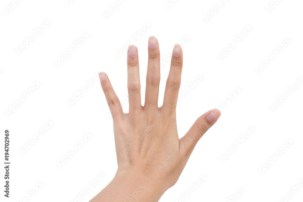 Hand sign for five and stop symbol isolated background. Hand sign for five and stop symbol isolated background.