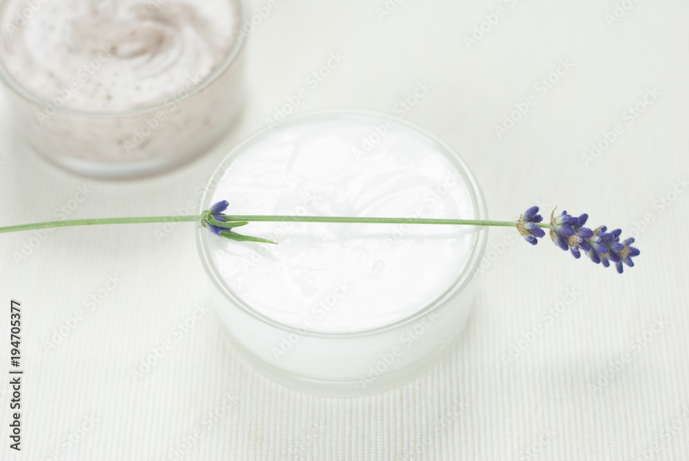 Cream, lavender flowers Cream, lavender flowers
