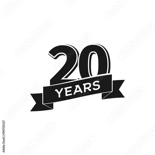 Vector 20 years anniversary logotype. Isolated black logo 20th jubilee on white background