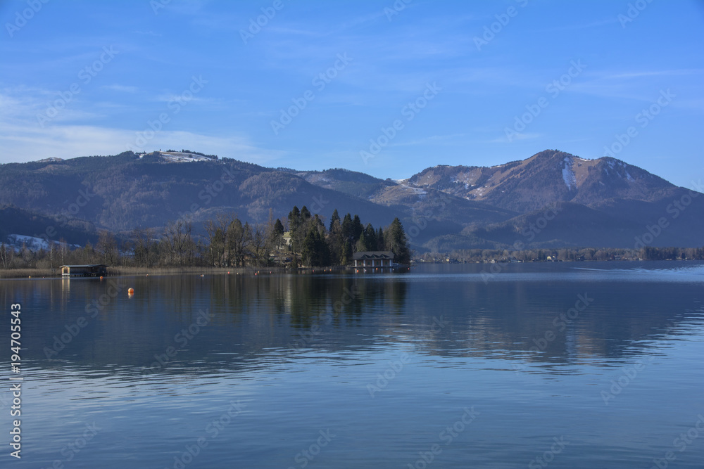 landscape view of the shore of lake St Wolfgang (Wolfgangsee)
