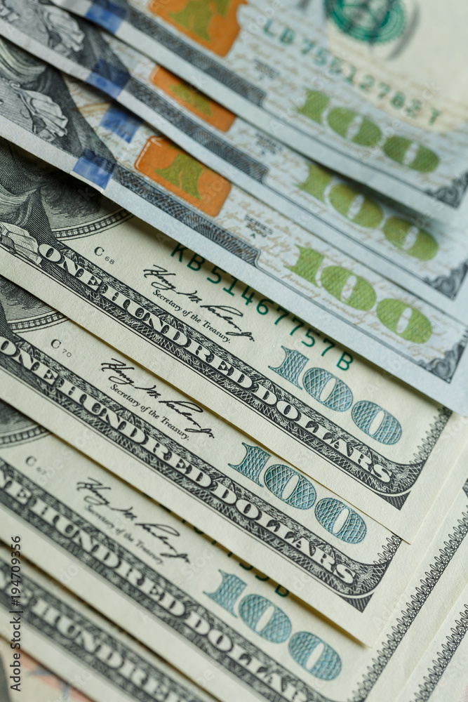 Macro close up of Ben Franklin's face on the US 100 dollar