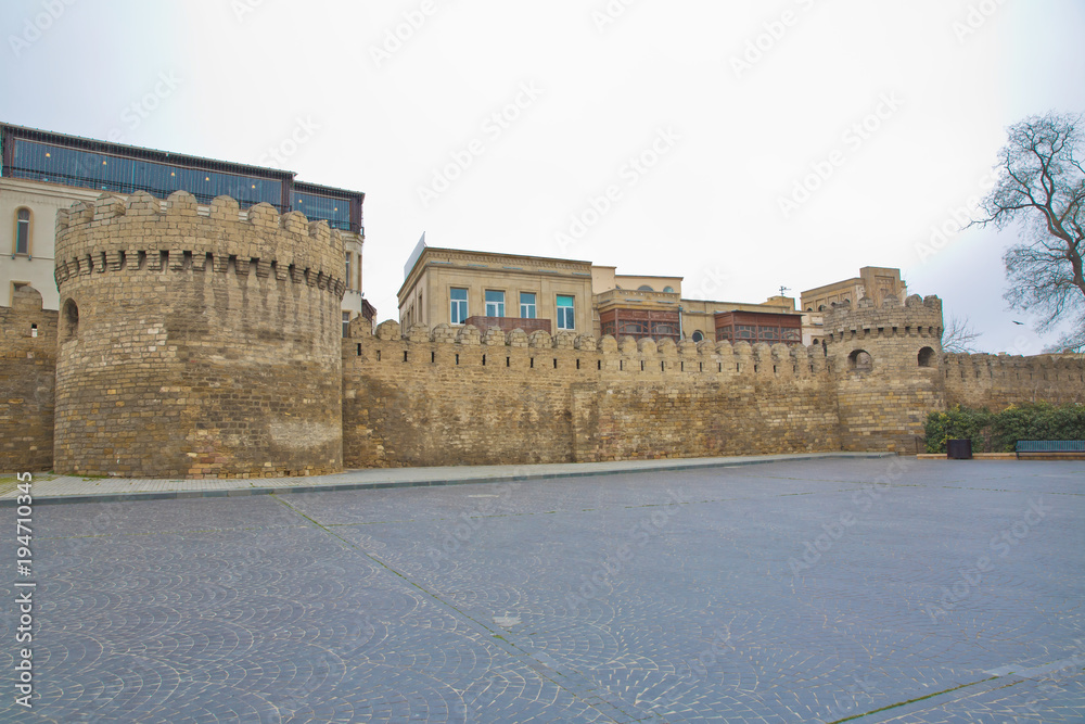 Icheri Sheher in Baku. Azerbaijan . Gate of the old fortress, entrance to Baku old town. Baku, Azerbaijan. Walls of the Old City in Baku . Icheri Sheher is a UNESCO World Heritage Site